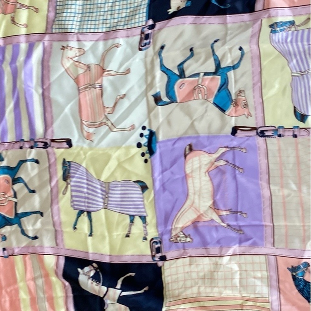 Equestrian, scarf, pastel pink purple square, polyester